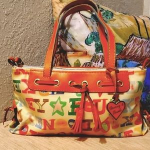 Dooney & Bourke Graffiti Doodle Crayon 13" Handbag Heart Bag Purse
